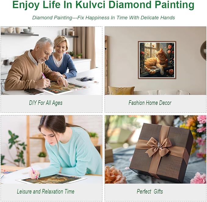 Kulvci Sleeping Cat Diamond Painting Kits for Adults, Diamond Art Kits for Beginners, 5D DIY Full Drill Gem Craft for Home Decor Gift 12x12inch
