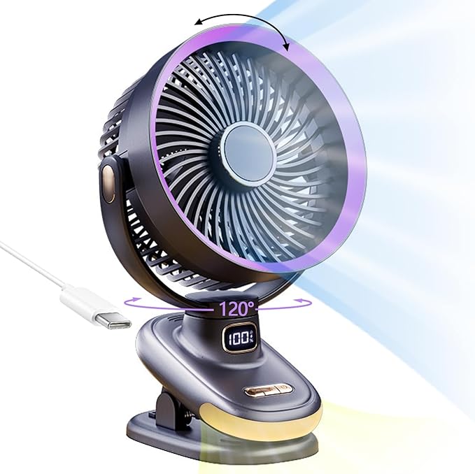 Auto Rotating Oscillating Fan for Bedroom,Portable USB Rechargeable Desk Fans Small Quiet, 5 Speed Mini Table Fan for Office,Clip on Fan for Bed,Cooling Fans for rooms,Vintage Fans for living room