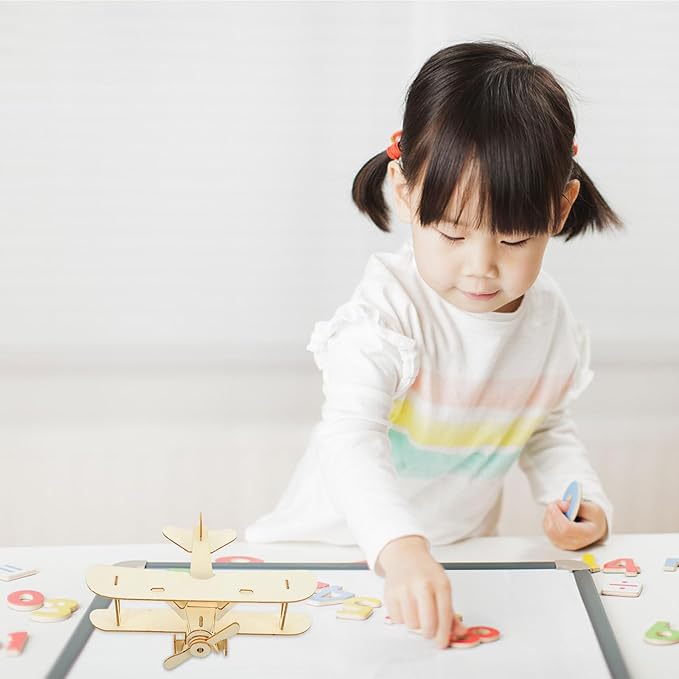NUOBESTY Wooden Assemble Plane Puzzle Kit, 3D Plane Model Toy Handmade DIY Airplane Craft for Painting and Educational Play
