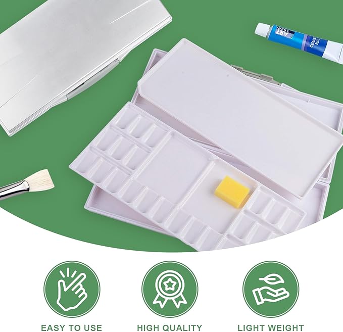 Falling in Art Airtight Leak-Proof Watercolor Palette, 24 Slightly Sloping Wells-3 Mixing Areas, 12 3/5 Inches by 6 2/7 Inches