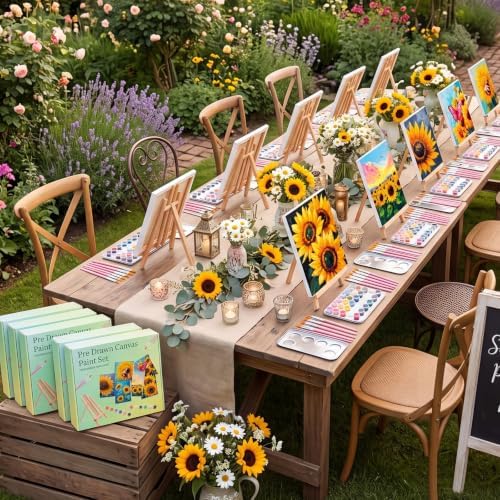 Engrowtic 57pcs Sunflower Sip and Paint Kit for Adults Pre Drawn Canvas Set - Image 4
