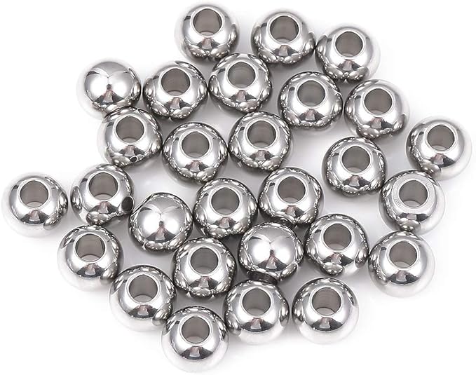 Stainless Steel Spacer Beads 8x6mm Round Loose Charm Caps Beads for DIY Jewelry Making 50pcs with 3mm Hole