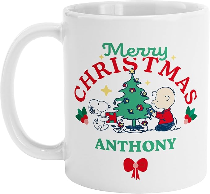 Let's Make Memories Personalized Mug - PEANUTS Character Collection - Christmas Holiday Stocking Stuffer - Microwave and Dishwasher Safe - Snoopy and Charlie Brown - 11 oz.