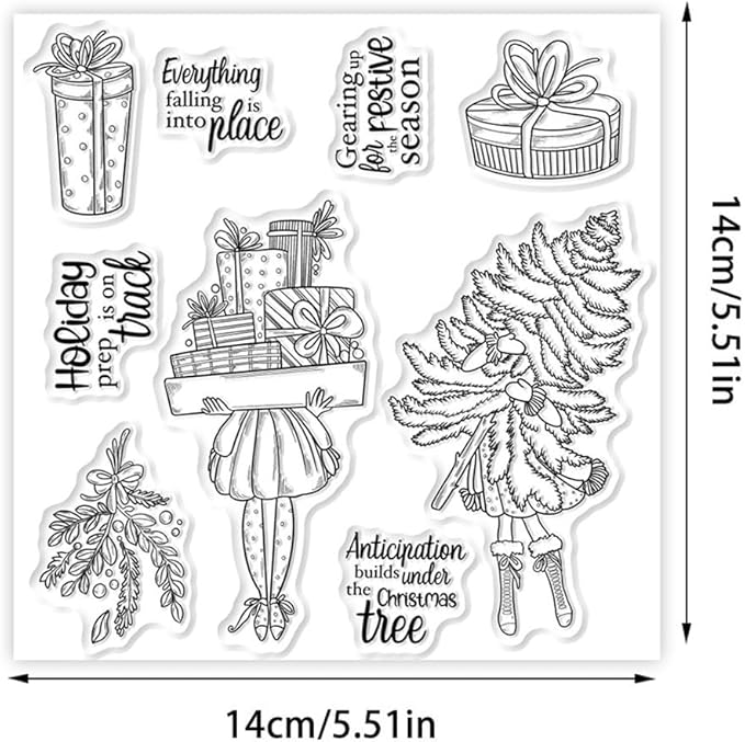 Box Christmas Tree Stamps and Cutting Dies for Card Making DIY Transparent Silicone Clear Stamp and Metal Die Cuts Sets for Scrapbooking Paper Greeting Cards Decor Seals Craft Supplies