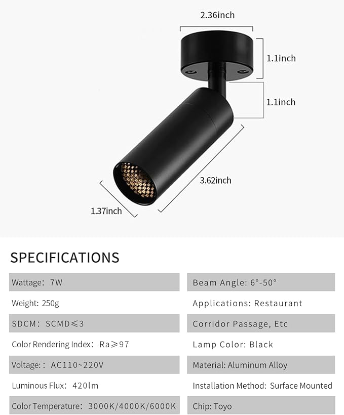 Led Modern Directional Spotlight, Zoomable Monopoint Ceiling Spot Light for Indoor Cafeteria Foyer Living Room Warm White