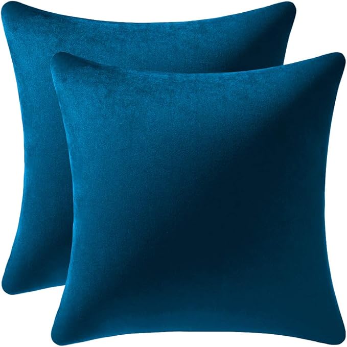 Midnight Blue Throw Pillow Covers 2 Pack 20 x 20 Inch Cozy Soft Velvet Square Decorative Pillow Cases, Lumbar Toss Pillow Shams, Euro Cushion Covers for Farmhouse, Couch, Sofa, Bed