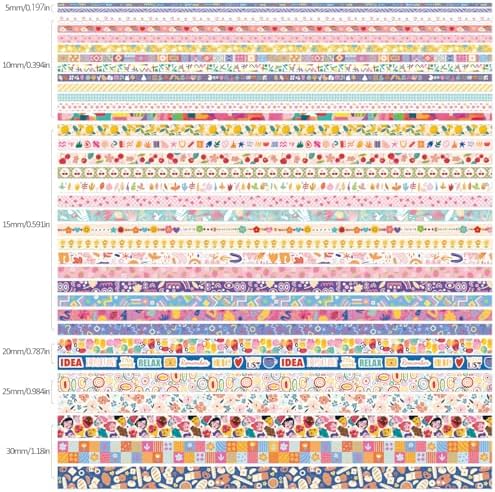 emmoolife 35 Rolls Washi Tape Set, Colorful Cute Floral Writable Decorative Tapes for Scrapbooking and Bullet Journaling, Junk Journal Supplies, DIY Planner Art, 5-30mm Wide 9.84ft Long/Roll - Image 2