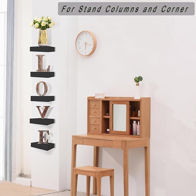 HAO Small Floating Shelf 6 inch Wall Mounted Mini Hanging Display Shelves for Living Room Bedroom Bathroom Set of 5 Black