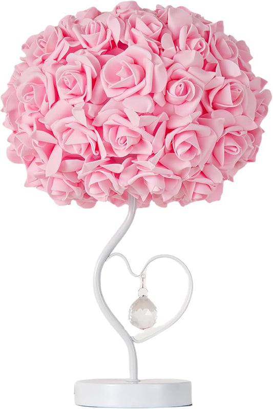 Pink Rose Flower Lamp Romantic Bedside lamp Princess Table Flower Lamp for Nightstand Desk Light for Bedroom Women Girl Dating Christmas Gift Party Wedding Decor Living Room Office