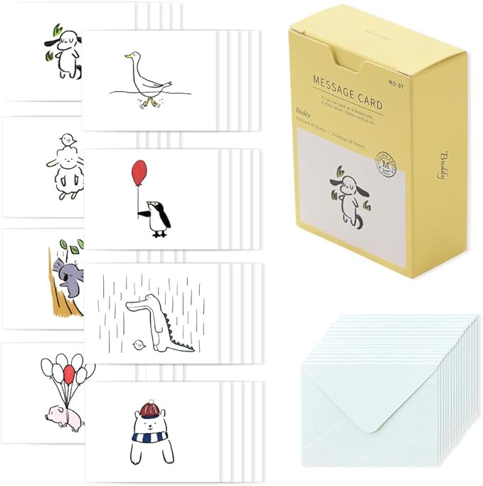 Monolike Message Buddy Card - Mix 40 Mini Single cards, 20 envelopes Package