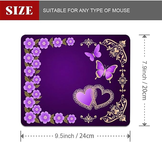 Square Mouse Pad Purple Butterfly, Personalized Premium-Textured Custom Mouse Mat Design, Washable Mousepad Cloth, Non-Slip Rubber Base Computer Mouse Pads for Wireless Mouse