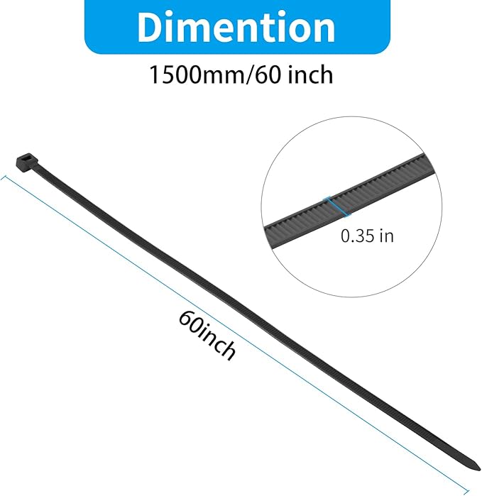 XINGO 60 inch White Zip Ties Heavy Duty 20 PCS,200 LBS Ultra Strong Plastic Wire Ties, Large Cable Ties xtra Long Tie Wraps, Indoor and Outdoor UV Resistant
