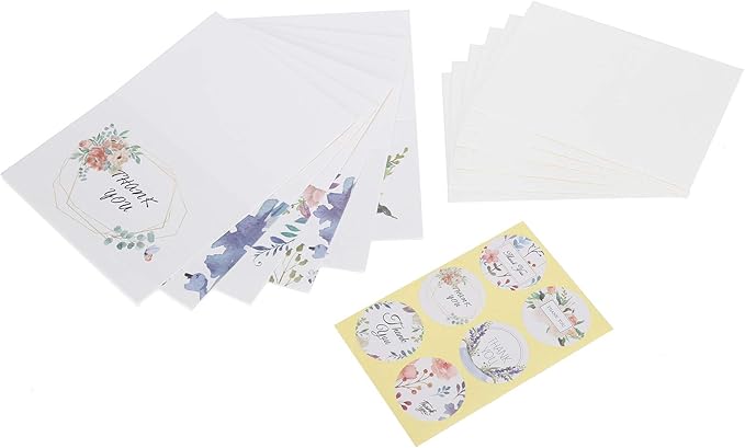 Pilipane Greeting Cards Blank Gift Paper 24Pcs Set with Envelopes and Stickers for Birthday Thank You Notes Holiday Gifts Crafting Writing Graffiti 7 x 10.5cm (thank you)