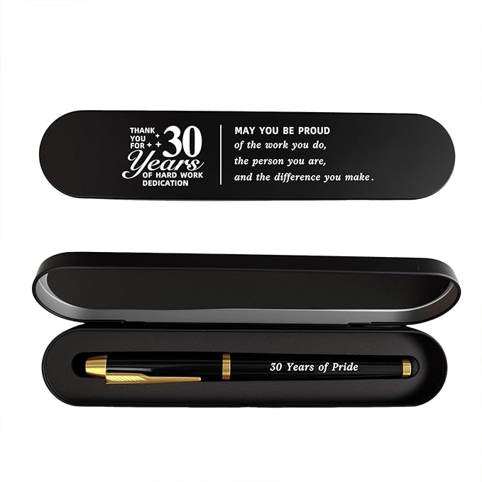 30 Year Work Anniversary Pen Gift- Engraved Gel Pen for Employee & Staff Career Achievement Award, Three Decades of Service