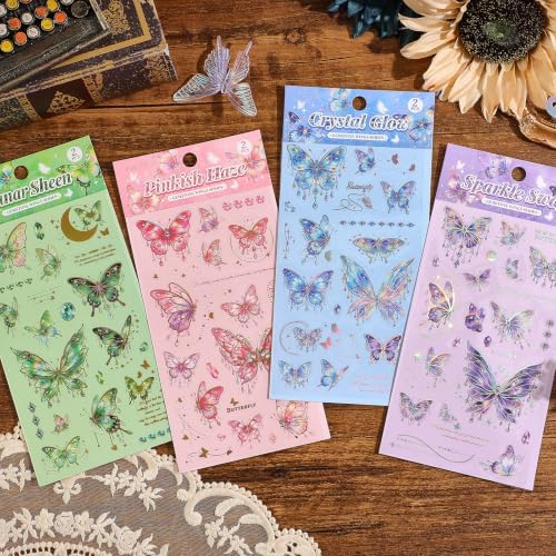 4 Sets 200 Pcs Stickers for Scrapbooking,3D Butterfly Self-Adhesive Scrapbook Stickers Supplies Journal,Vintage Aesthetic Sticker Art Diary Card Craft Gifts Planner Notebook by Unknown