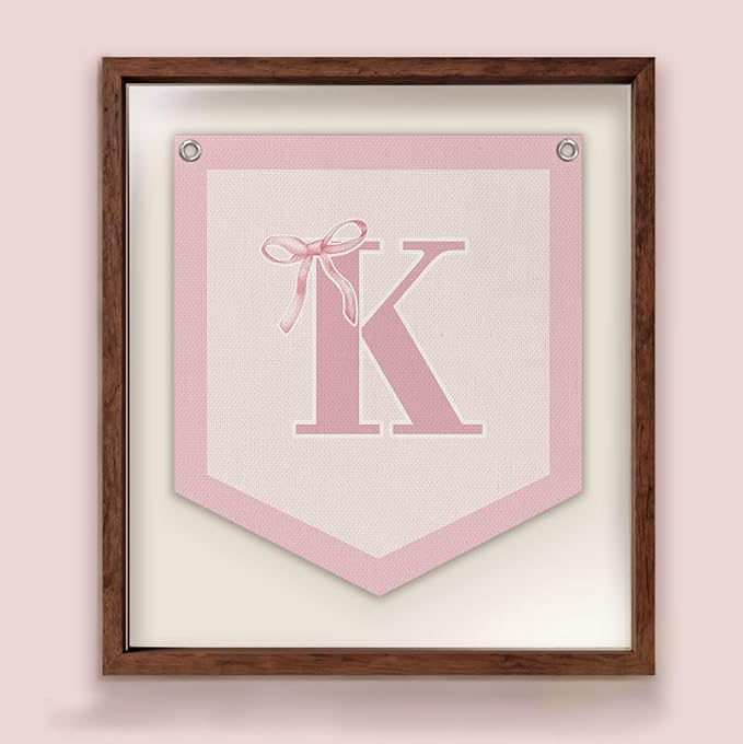 Lacama Initial Personalized Preppy Banner, Baby Shower Decor Girl Nursery Decor, Coquette Pink Bow Teen Girl Gifts, Vintage Room Toddler Room Bedroom Playroom Front Door Birthday Gift(K)