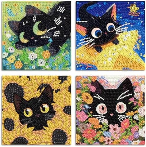 ICYANART 4 Pack Cat Diamond Art Painting Kits for Kids Age 6-8-12 6x6 Inch by Unknown