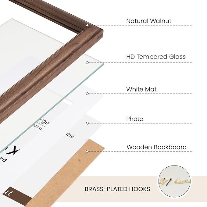 Natural Walnut 11x17 Picture Frames Mat to 8x12 Picture Display,Original Wood Handcrafted Diploma Frame,Wooden Frame 11x17 with Tempered Glass Graduation Family Wedding Certificate Photo Wall Mounted