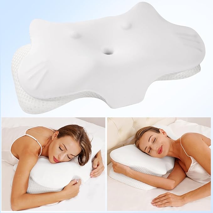 2Pcs Cervical Pillow for Neck Pain Relief, Neck Pillow for Sleeping Side Sleeper Ergonomic Memory Foam Support Pillows Back Sleepers for Sleeping,Machine Washable Pillowcase White