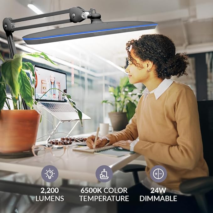 Neatfi XL 2,200 Lumens LED Task Lamp, 24W, 117 Pcs SMD LED, 23 Inches Ultra Wide Lamp, 4 Level Brightness Dimmable, Eye-Caring Light, Glare Free (Non-CCT with Base, Silver)