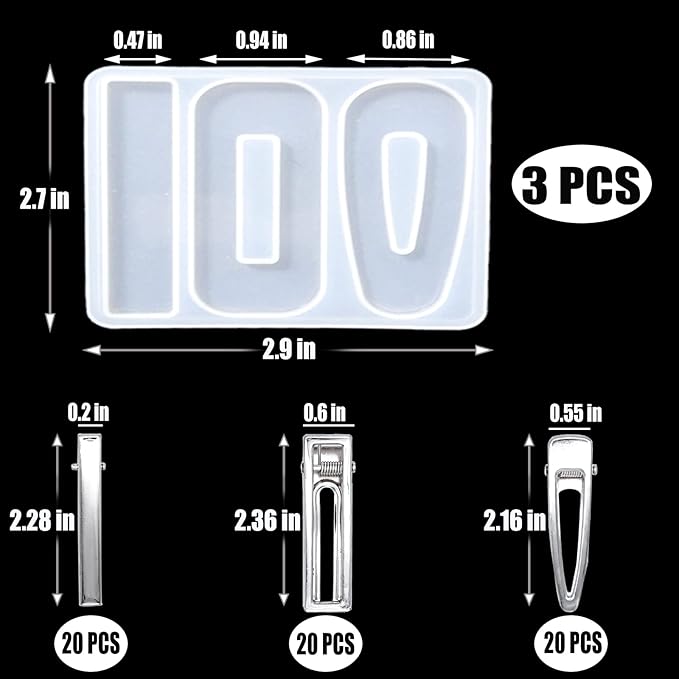 63PCS Resin Molds DIY Hair Clip Jewelry Casting Mold,hair Clips Mold for Hair Pin Making, Hair Pin Silicone Molds for Epoxy Resin Crafts