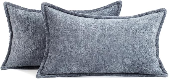 Pack of 2 Navy Decorative Throw Pillow Covers 12x20 Cozy Soft Chenille Accent Vintage Rectangular Lumbar Couch Pillow Covers for Home Decor Bed Sofa Living Room