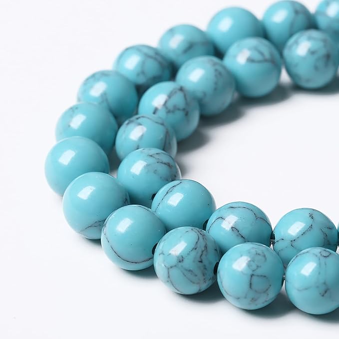 61PCS 6mm Natural Stone Beads Blue Turquoise Round Loose Gemstone Beads for Jewelry Making DIY Bracelet Necklace 15 Inch (6mm, Blue Turquoise)