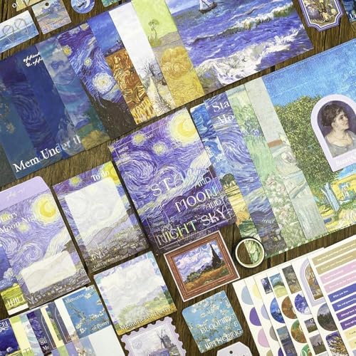 ATIRAMANIYA 346pcs Vintage Scrapbook Kit Aesthetic Junk Journal Set with Stickers, Washi Tape, A6 Notebook & Decorative Paper, All-in-One Scrapbook Kit Stationery (The Starry Night) - Image 2