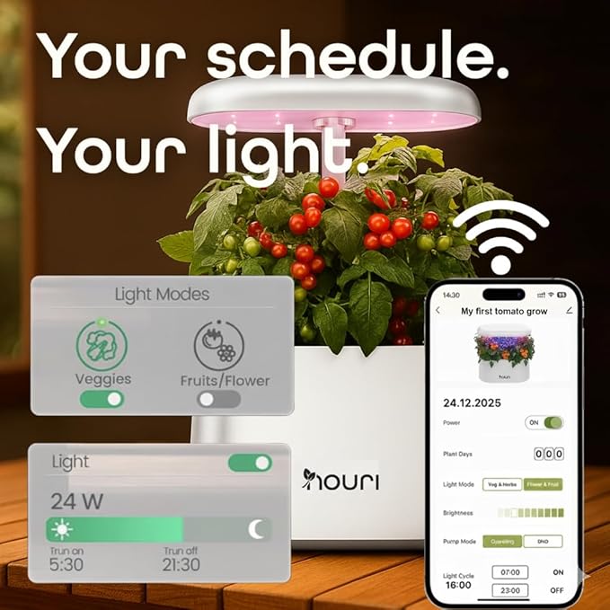 Nouri 5 pod APP Smart Garden for Home Cooks | w/Heirloom Tomato | Hydroponics Growing System | LED Grow Lights | Indoor Herb Garden Kit | Herb Growing Kit Indoors for Plant Lovers, Gardeners, Kitchen