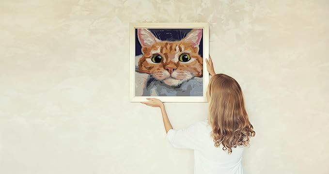 JYXSJYYD Paint by Numbers Kit for Adults Beginner,Ginger Cat Easy Paint by Number Kits Canvas Without Framed,Cute Cat DIY Acrylic Oil Painting Adults Paint by Numbers Kits for Home Decor 16x16 Inch