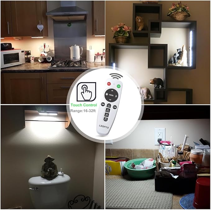 LDOPTO Under Cabinet Wireless LED Lights, 6 Pack Rechargeable Battery Operated, Dimmable, Remote Control, Stick On Night Lights for Kitchen, Pantry, Stairs, Hallway, 3 Colors