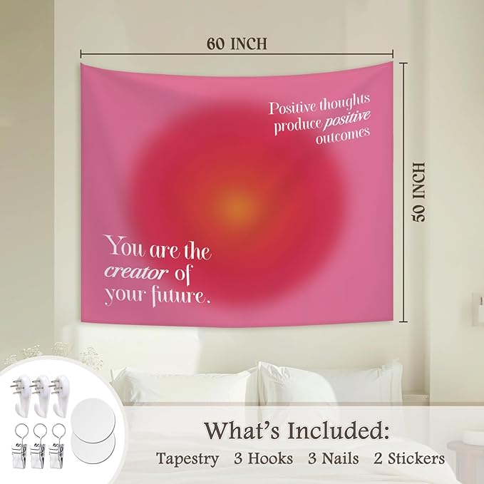 STHTTSW Pink Aura Tapestry Aesthetic, Positive Affirmations Cute Tapestries Wall Blanket, Motivational Wall Hanging Decor for Dorm School Counselor Therapy Office 50x60 Inch