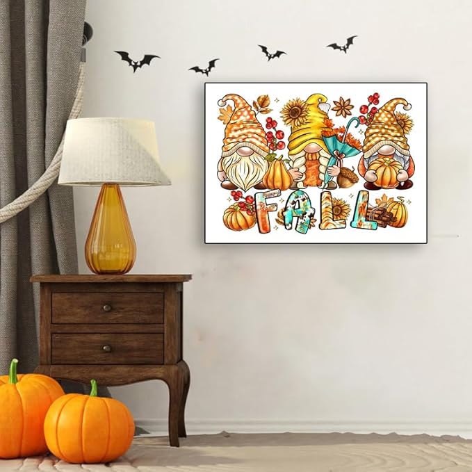 Eterkosu Fall Pumpkin Diamond Art Kits for Adults Beginners - Gnome 5d Full Drill Round Diamond Art Kits Diamond Dots Paintings with Diamonds Gem Art Rhinestones Picture Crafts