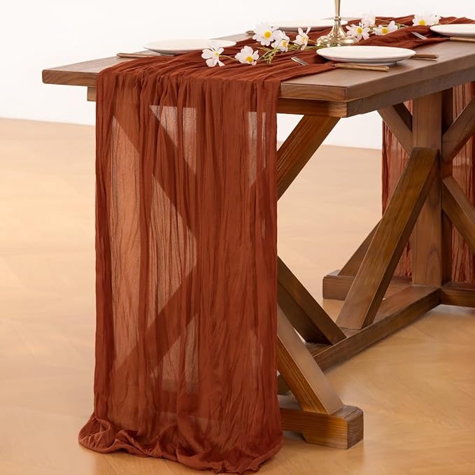 Socomi 15pcs Terracotta Fall Thanksgiving Cheesecloth Table Runner Boho Rustic Gauze 120 inch 10FT Cheese Cloth Runner for Wedding Party Baby Shower Birthday Home Decor Holiday Decorations