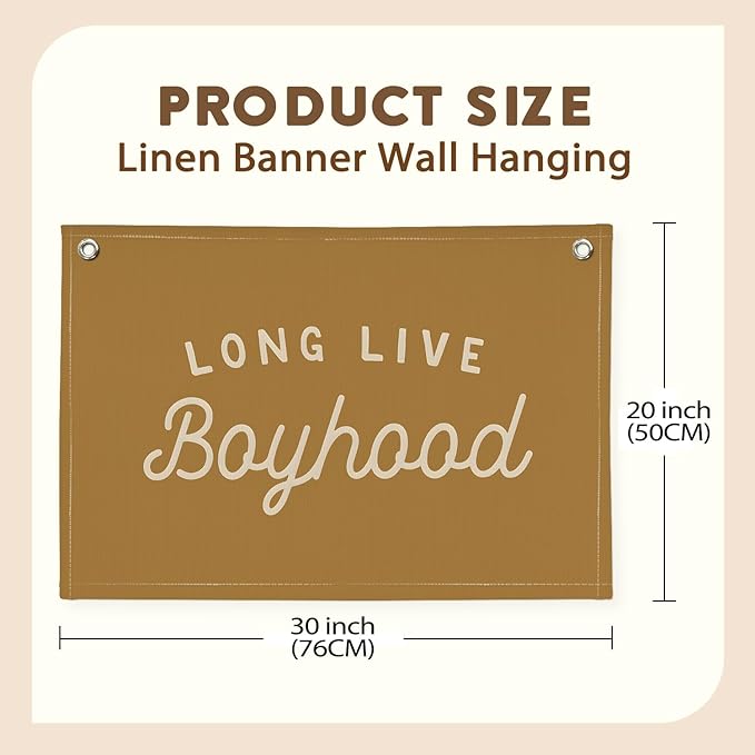 Long Live Boyhood Orange Fall Banner Boy Room Decor,Banner Flag Nursery Playroom Wall Decor for Boys Bedroom Living Room Dorm Toddler Decorations for Kid Banner Wall Hanging Flag Linen Banner 30x20