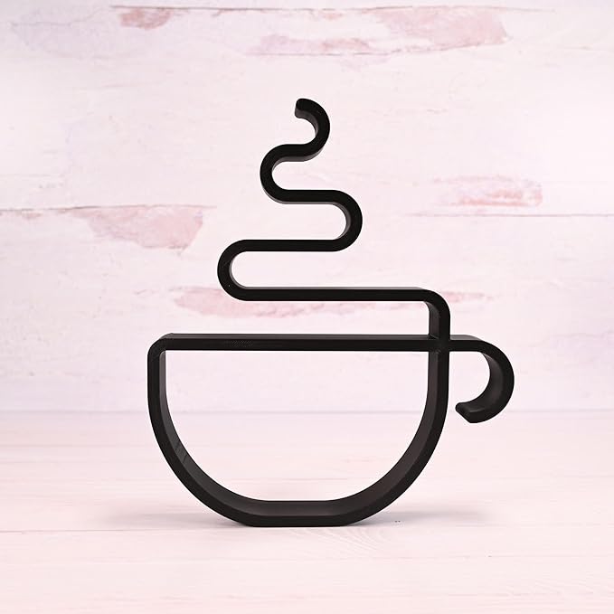 Nexus Box Coffee Sculpture – Minimalist Decorative Accent for Caffein Lovers & Modern Home Decor | Collectible Design (Hot Coffee Cup Matte Black)