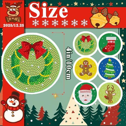 DOTSOPS 6 Pcs Christmas Diamond Art Kits for Adults - Diamond Art Coasters with Holder for Adults Beginners Diamond Craft for Christmas Birthday Gifts - Image 3