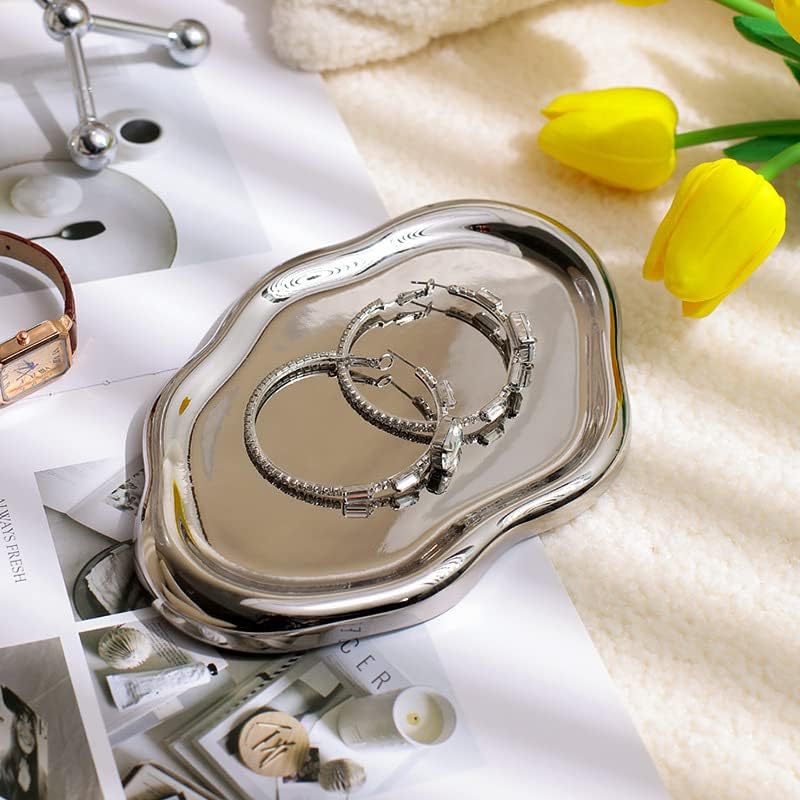 Jewelry Dish Tray, Ring Dish, Ceramic Trinket Tray, Small Key Tray, Mother's Day, Christmas, Thanksgiving, Birthday Gift for Mother Daughter Friends, Silver - Image 4