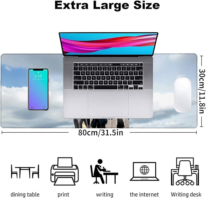 Cow Gaming Mouse Pad, Office Desk Mat, Anti-Slip Rubber Base Cool Aesthetic Mouse Pads for Computer Laptop Keyboard School Home Desktop Gamer Home Accessories Decor 31.5" x 11.8"