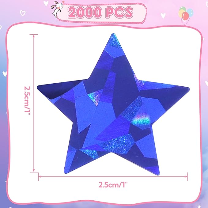 2000 PCS Holographic Star Stickers, Self Adhesive Metallic Glitter Foil Stickers Reflective Star Sticker, Ideal for Student Planners and Classroom Supplies, classroom reward stickers, Each Measures 1”