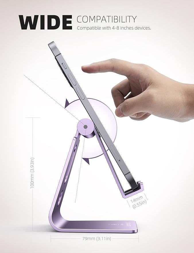 Lamicall Adjustable Phone Stand, Cell Phone Holder Desk, Compatible with Phone 13 12 Mini 11 Pro Xs Max XR X 8 7 6 Plus SE, Smartphones Dock, Office Desktop Accessories - Purple