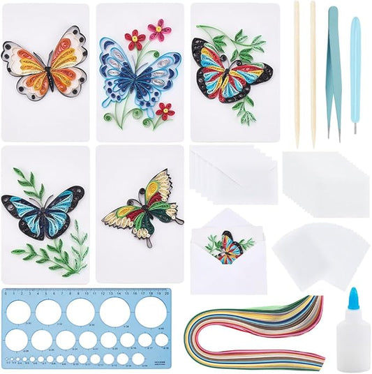 WEBEEDY 20 Sets DIY Butterfly Quilling Greeting Card Kit Paper Quilling Kit for Adults Beginners 5 Styles Butterfly Animal Greeting Card Making Kit with Instruction Birthday Thanksgiving Gift