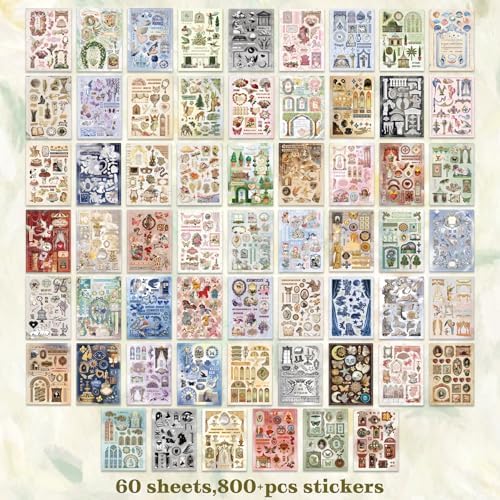 Vintage Sticker Books - 60 Sheets European Aesthetic Die-Cut Stickers with Matte & Tactile Finishes for Junk Journaling, Scrapbooking & Planner Decoration - Image 3