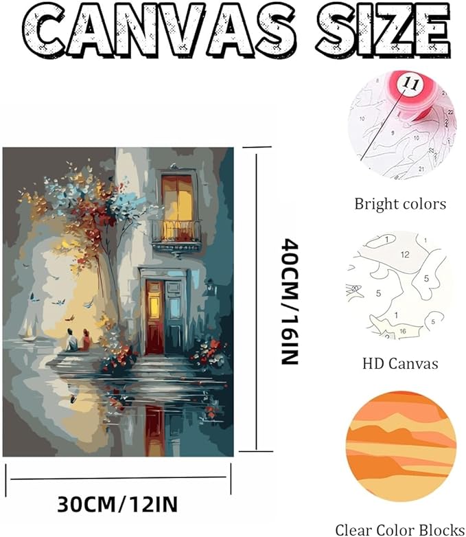 Mosaflare Paint by Numbers for Adults Beginner, House Landscape Scenery Adult Paint by Number Kits on Canvas, DIY Acrylic Oil Easy Painting by Numbers for Home Wall Decor 12X16 inch (Without Frame)