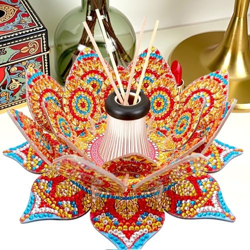jinglinhh DIY Mandala Lotus Diamond Art Painting Aromatherapy Candle Holder Kit for Adults, Acrylic Diamond Art Tabletop Candlestick Holder Tray Ornaments Craft Project for Beginners(Orange Lotus) - Image 7