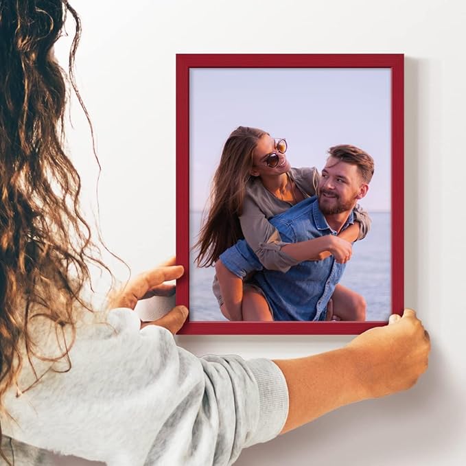 Renditions Gallery 8X10 Custom Photo Prints with Real Wood Picture Frames. Create Personalized Photos with Peel & Stick Photo Frames. Single, Red Frame