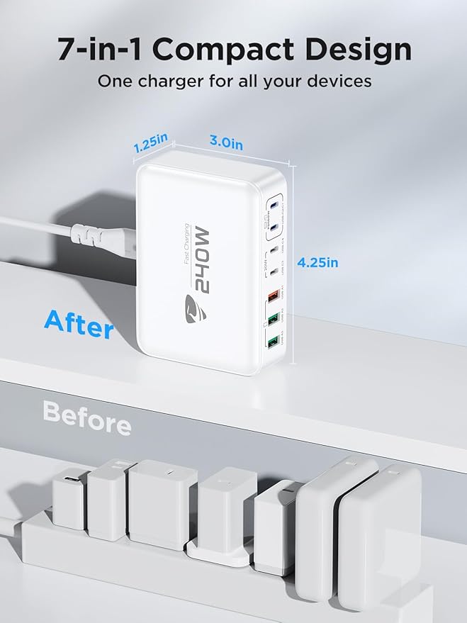 240W USB C Charging Station, 7-Port GaN USB C Charger Block, 100W Laptop USBC Fast Charger Compact 100W Laptop Charger Hub Wall Charger Adapter for MacBook Pro/Air,iPhone 16/15/14/13,Samsung S24