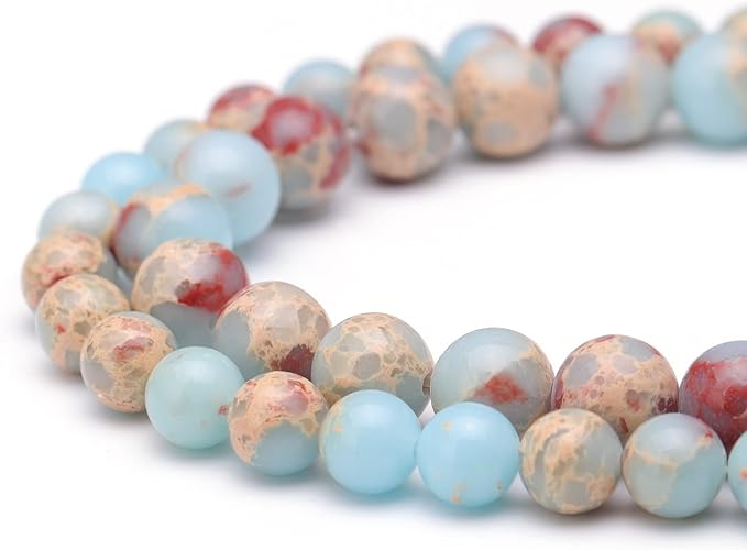 Youngbling Natural Gemstone Beads for Jewelry Making,6mm Sky Blue Jasper Polished Round Smooth Stone Beads for Bracelet Necklace 15 Inch
