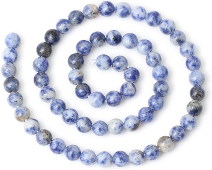 60PCS 6mm Natural Blue White Sodalite Gemstone Round Loose Beads for Jewelry Making 1 Strand 15"