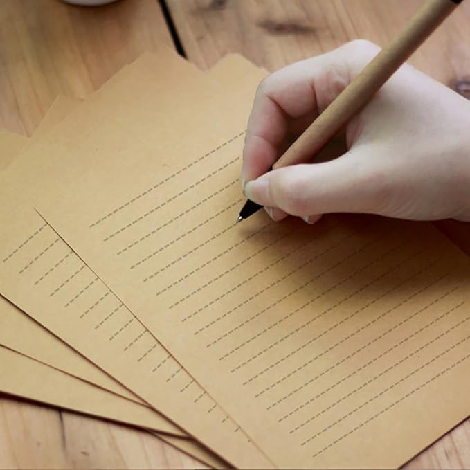 100 Sheets Vintage Kraft Stationary Paper 5.71 x 8.27 inch, A5 Size 120gsm Lined Stationery Writing Letter Papers Bulk Set for Personalized Letters, Creative Poems, Lyrics, Office Notes, etc